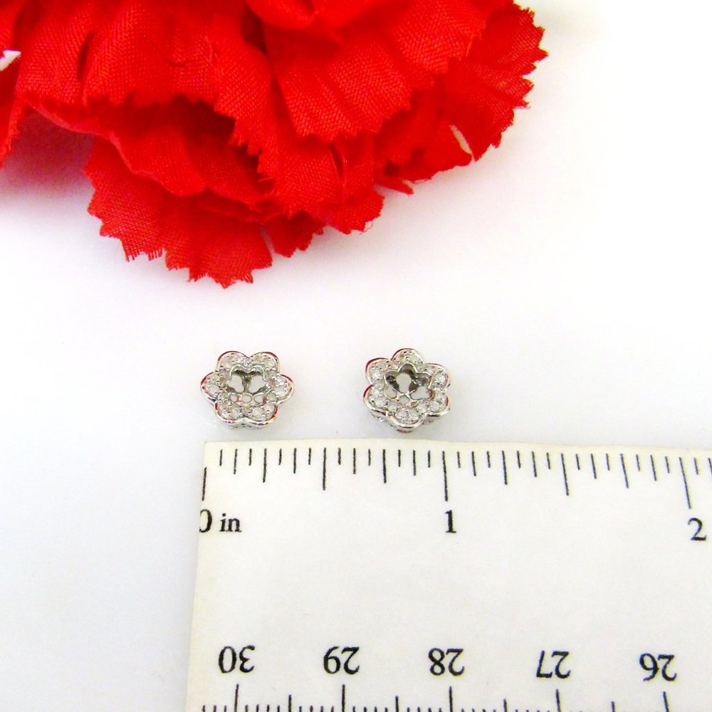 Diamond Flower Earring Enhancer Jackets 10k White Gold Natural Genuine Real - Picture 4 of 9